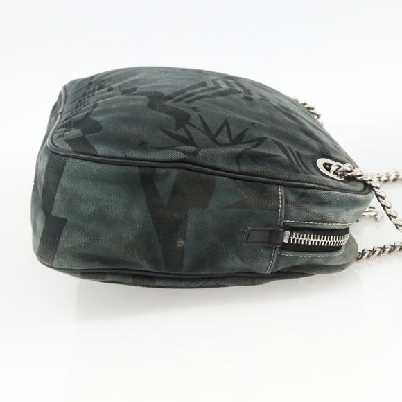 CHANEL Chain Shoulder Bag Canvas Black Silver CC Auth bs33649