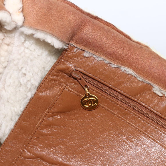 CHANEL Ketting Handtas Mouton Bruin Goud CC Auth bs33650