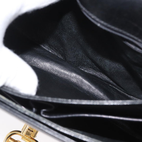 CELINE Shoulder Bag Leather Black Gold Auth bs33654