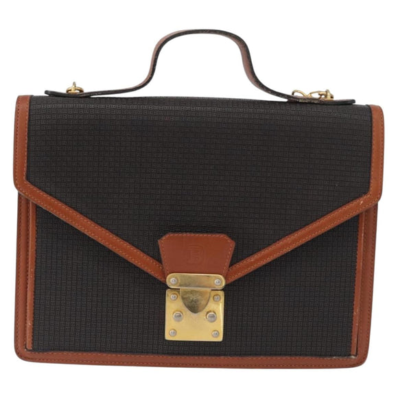BALLY Shoulder Bag PVC Canvas Black Gold Auth bs33655