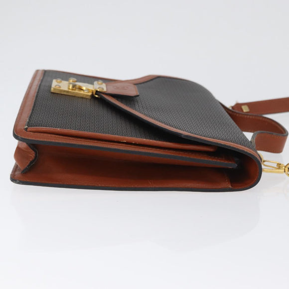 BALLY Shoulder Bag PVC Canvas Black Gold Auth bs33655