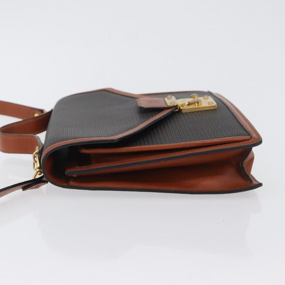 BALLY Shoulder Bag PVC Canvas Black Gold Auth bs33655