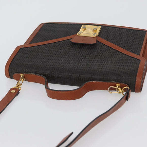 BALLY Shoulder Bag PVC Canvas Black Gold Auth bs33655