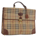 Burberrys Nova Check Hand Bag PVC Beige Gold Auth bs33656-1