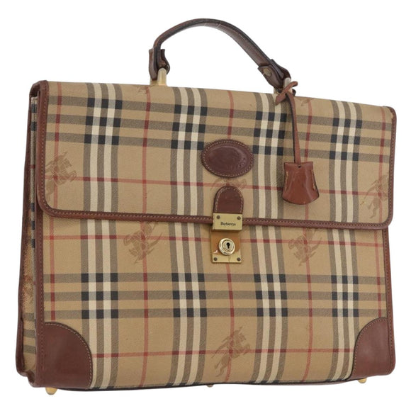 Burberrys Nova Check Hand Bag PVC Beige Gold Auth bs33656