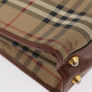 Burberrys Nova Check Hand Bag PVC Beige Gold Auth bs33656-15