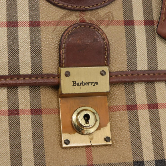 Burberrys Nova Check Hand Bag PVC Beige Gold Auth bs33656