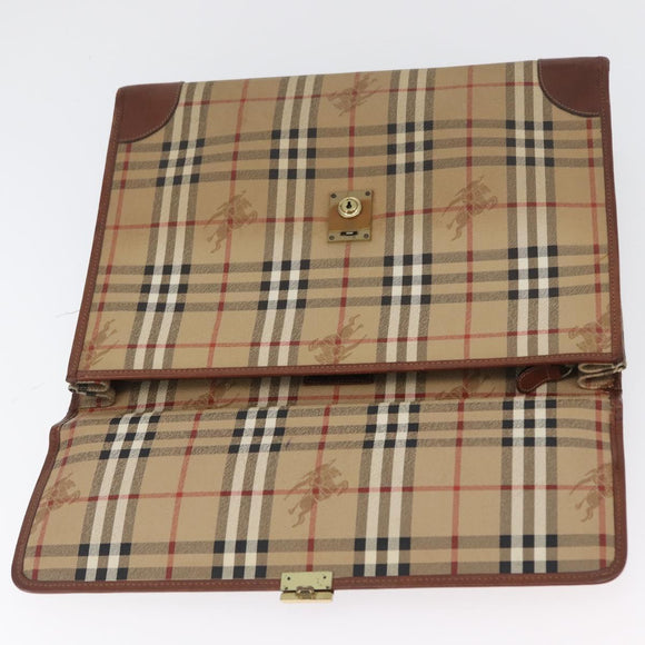 Burberrys Nova Check Hand Bag PVC Beige Gold Auth bs33656