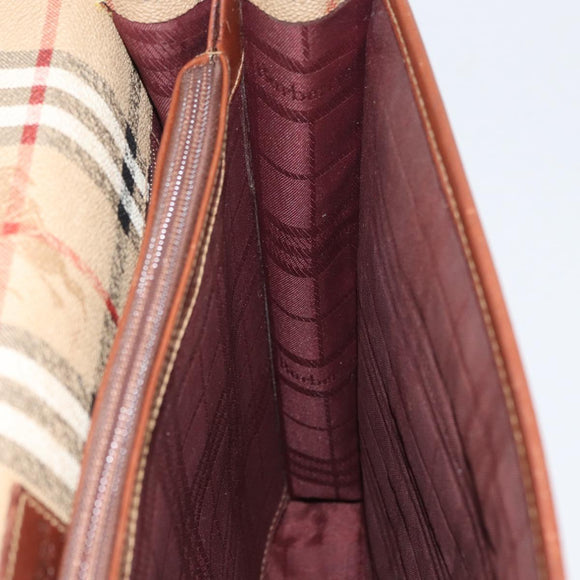 Burberrys Nova Check Hand Bag PVC Beige Gold Auth bs33656