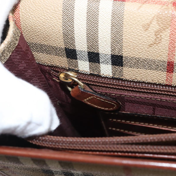 Burberrys Nova Check Hand Bag PVC Beige Gold Auth bs33656