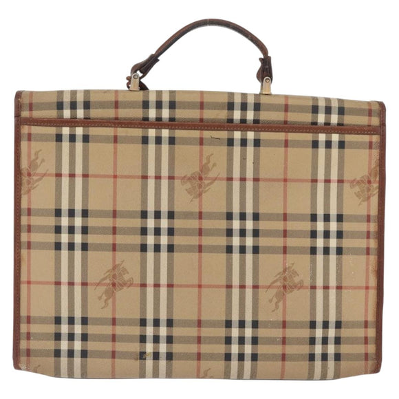 Burberrys Nova Check Hand Bag PVC Beige Gold Auth bs33656