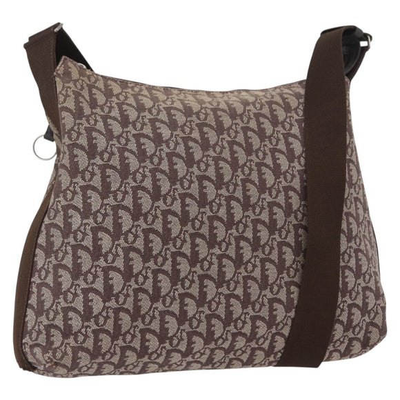 Christian Dior Trotter Canvas Shoulder Bag Brown Silver Auth bs33657