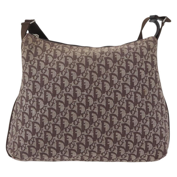 Christian Dior Trotter Canvas Shoulder Bag Brown Silver Auth bs33657