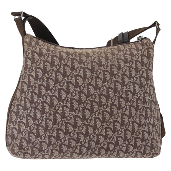 Christian Dior Trotter Canvas Shoulder Bag Brown Silver Auth bs33657