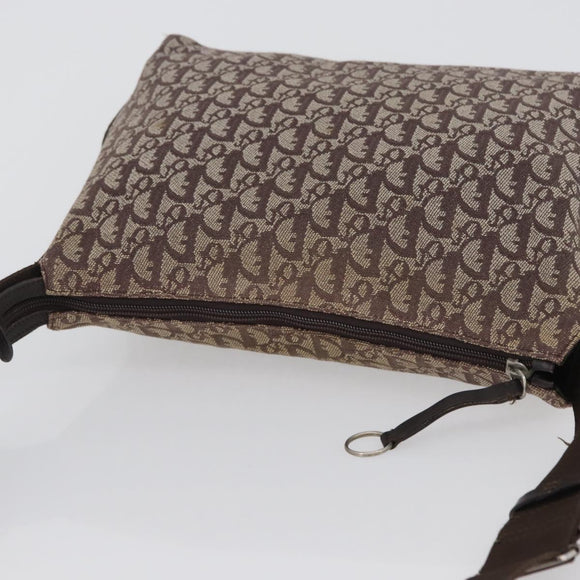 Christian Dior Trotter Canvas Shoulder Bag Brown Silver Auth bs33657
