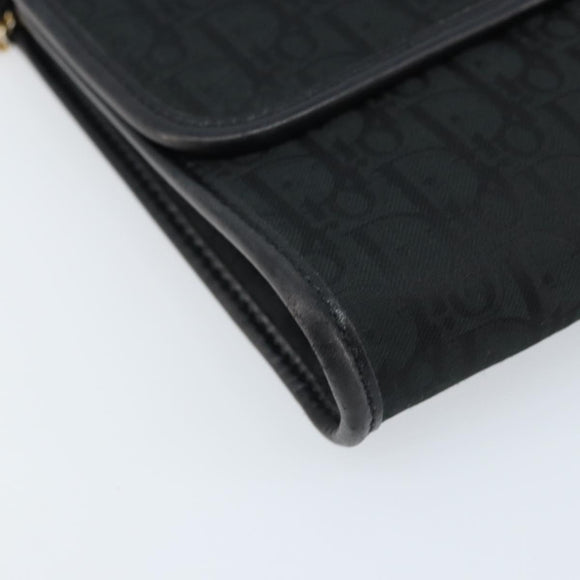 Christian Dior Trotter Canvas Chain Shoulder Bag Black Gold Auth bs33658