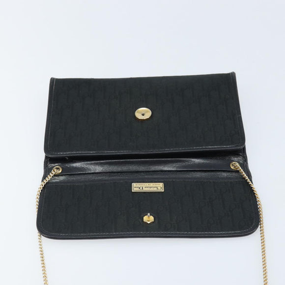 Christian Dior Trotter Canvas Chain Shoulder Bag Black Gold Auth bs33658