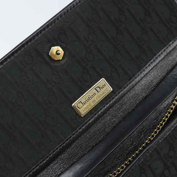 Christian Dior Trotter Canvas Chain Shoulder Bag Black Gold Auth bs33658