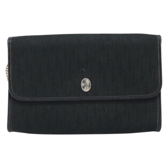Christian Dior Trotter Canvas Chain Shoulder Bag Black Gold Auth bs33658