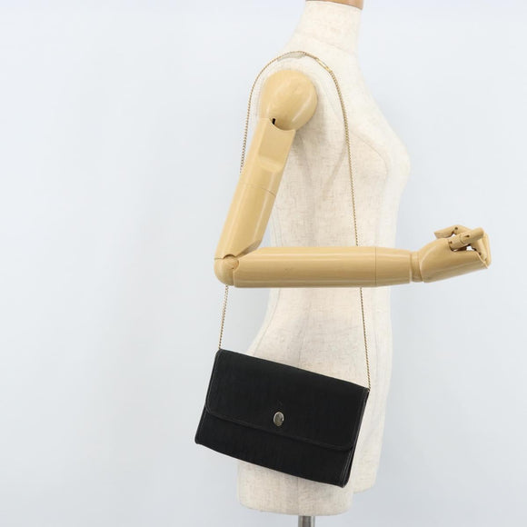 Christian Dior Trotter Canvas Chain Shoulder Bag Black Gold Auth bs33658