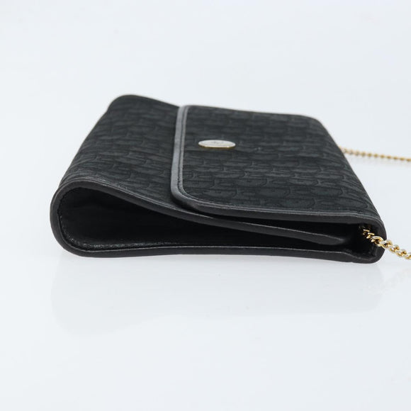Christian Dior Trotter Canvas Chain Shoulder Bag Black Gold Auth bs33658