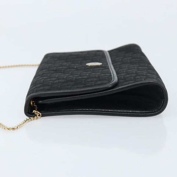 Christian Dior Trotter Canvas Chain Shoulder Bag Black Gold Auth bs33658