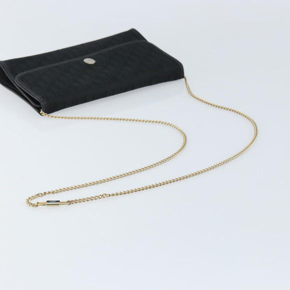 Christian Dior Trotter Canvas Chain Shoulder Bag Black Gold Auth bs33658