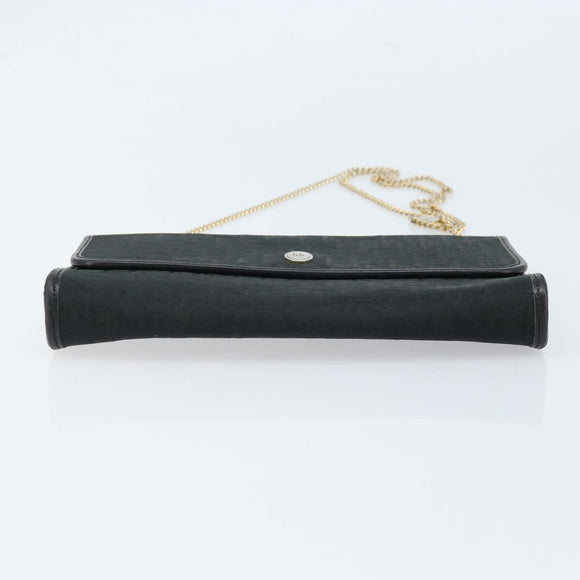 Christian Dior Trotter Canvas Chain Shoulder Bag Black Gold Auth bs33658
