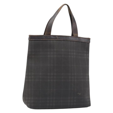 BURBERRY Nova Check Hand Bag PVC Brown Silver Auth bs33672