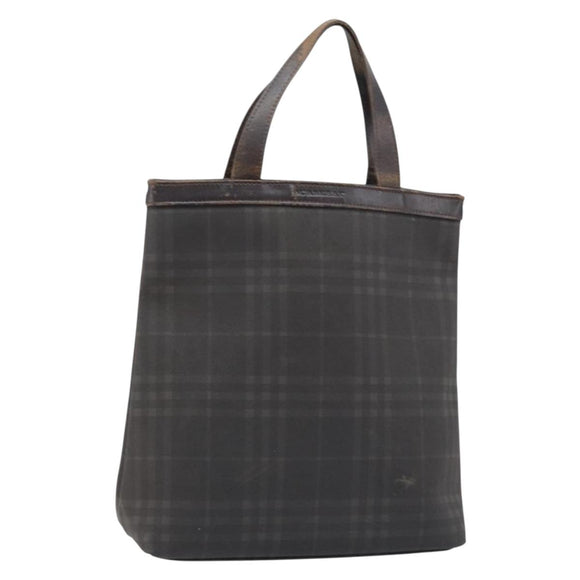 BURBERRY Nova Check Hand Bag PVC Brown Silver Auth bs33672
