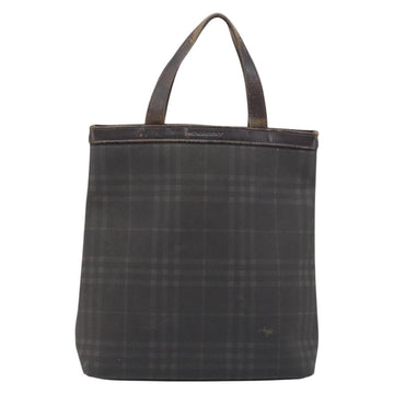 BURBERRY Nova Check Hand Bag PVC Brown Silver Auth bs33672 - 0