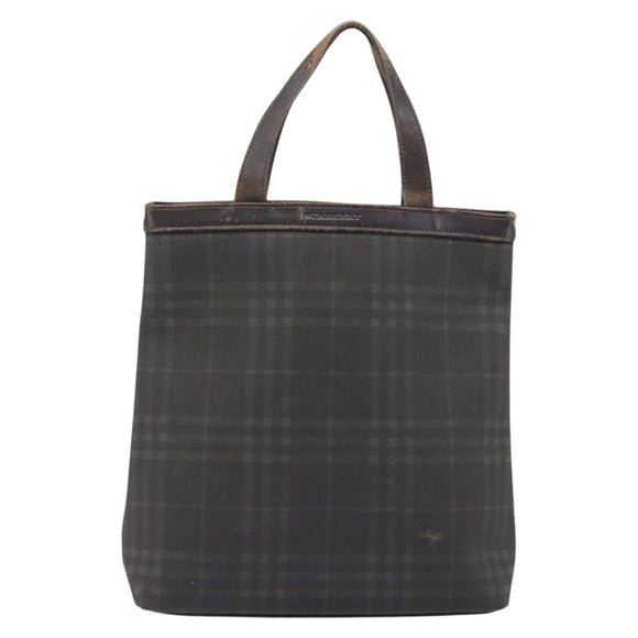 BURBERRY Nova Check Hand Bag PVC Brown Silver Auth bs33672