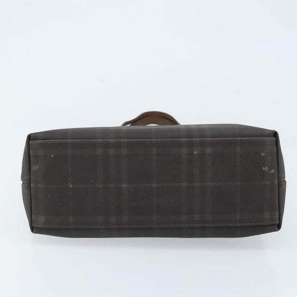 BURBERRY Nova Check Hand Bag PVC Brown Silver Auth bs33672