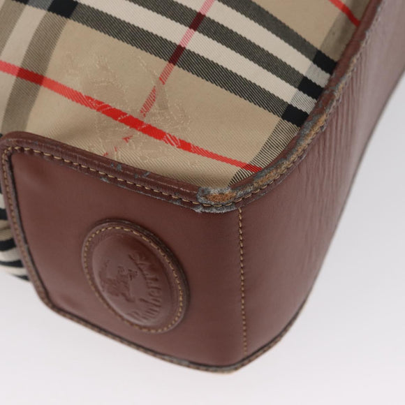 Burberrys Nova Check Hand Bag Nylon Beige Gold Auth bs33673