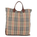 Burberrys Nova Check Hand Bag Nylon Beige Gold Auth bs33673-3