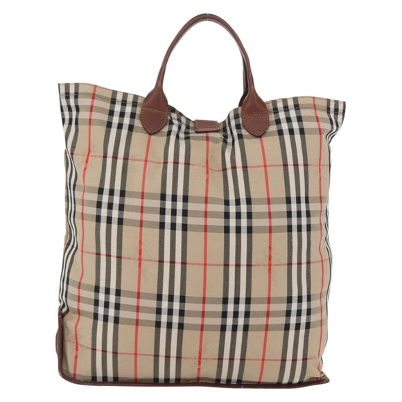 Burberrys Nova Check Hand Bag Nylon Beige Gold Auth bs33673