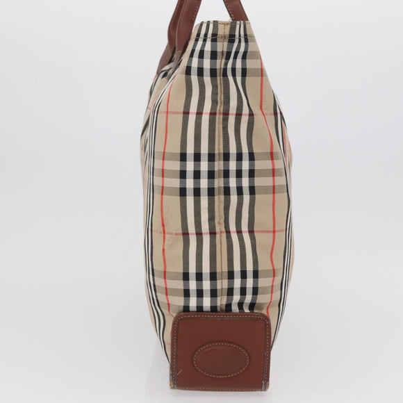 Burberrys Nova Check Hand Bag Nylon Beige Gold Auth bs33673