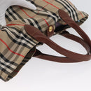 Burberrys Nova Check Hand Bag Nylon Beige Gold Auth bs33673-6