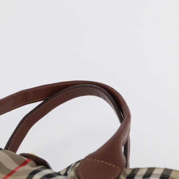 Burberrys Nova Check Hand Bag Nylon Beige Gold Auth bs33673
