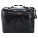 CHANEL Vanity Pouch Patent leather Black Gold CC Auth bs33674-13
