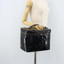 CHANEL Vanity Pouch Patent leather Black Gold CC Auth bs33674-23