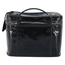 CHANEL Vanity Pouch Patent leather Black Gold CC Auth bs33674-2