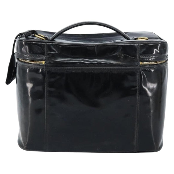 CHANEL Vanity Pouch Patent leather Black Gold CC Auth bs33674