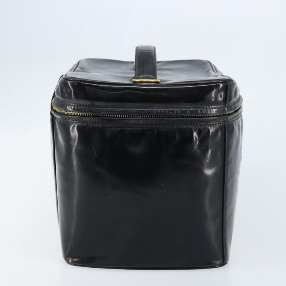 CHANEL Vanity Pouch Patent leather Black Gold CC Auth bs33674