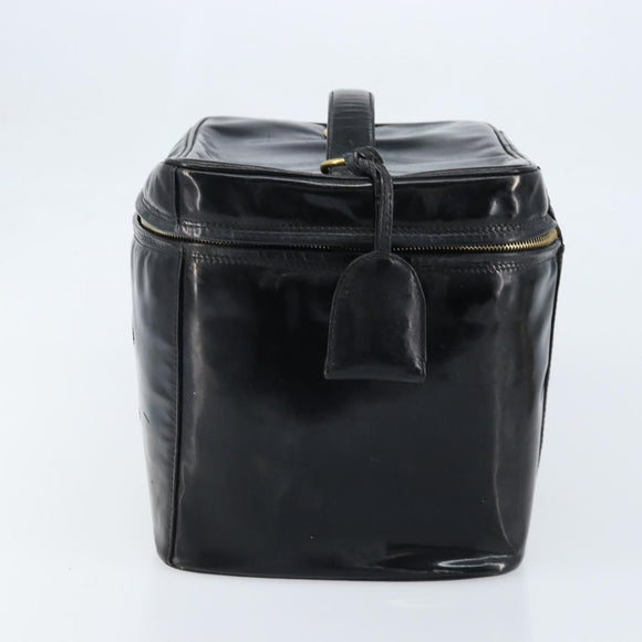 CHANEL Vanity Pouch Patent leather Black Gold CC Auth bs33674