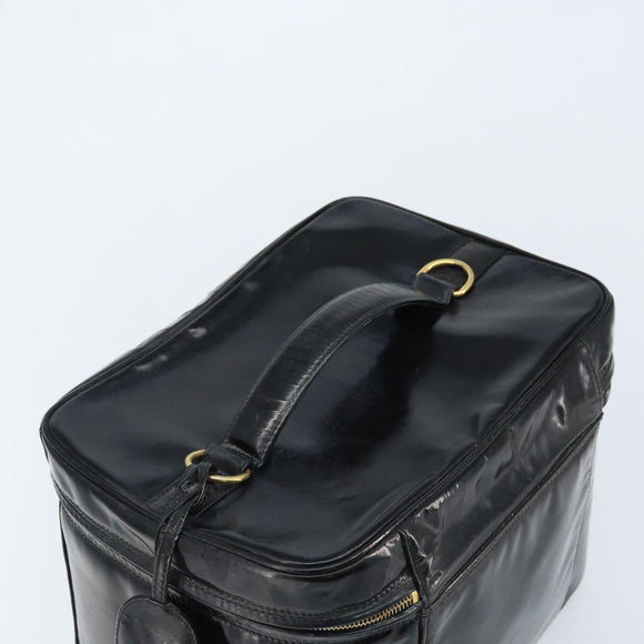 CHANEL Vanity Pouch Patent leather Black Gold CC Auth bs33674