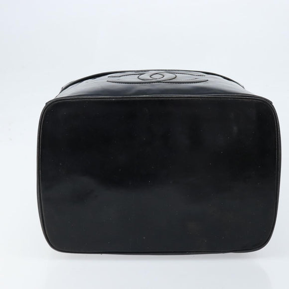 CHANEL Vanity Pouch Patent leather Black Gold CC Auth bs33674