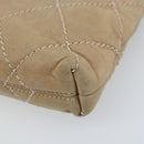 CHANEL Matelasse Accessory Pouch Leather Beige Silver CC Auth bs33676-15