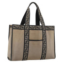 FENDI Tote Bag Canvas Brown Silver Auth bs33677-1