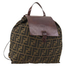 FENDI Zucca Canvas Rugzak Bruin Zwart Auth bs33678-1